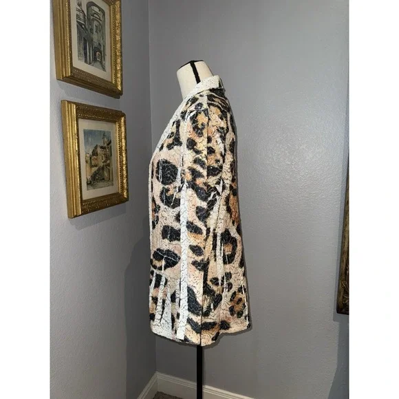 Leopard Lace Jacket Artsy Hippie Boho XL Sequins Animal Print Blazer Origami - Picture 2 of 16